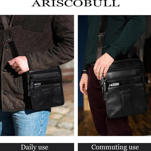 Leather Messenger Bag for Men, Small Leather Sling Shoulder Bag Messenger Pack f - Picture 7 of 7